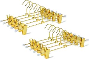 Amber Home 10 Pack Shiny Gold 12 Inch Metal Pants Skirts Hanger